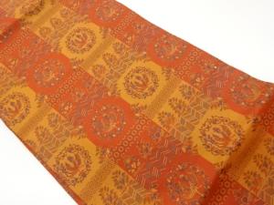 鳳凰に草花模様織出し名古屋帯